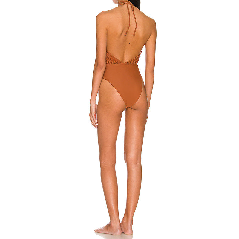 Solid Color One Piece Swimsuit Outer Single Women Swimsuit Solid Color Tube-Top Strap One Piece Bikini Bella Mia